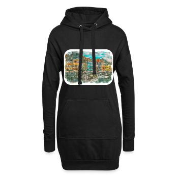 Copenhague Danemark Aquarelle Croquis Dessiné Paintin - Sweat-shirt à capuche long Femme - noir - Devant