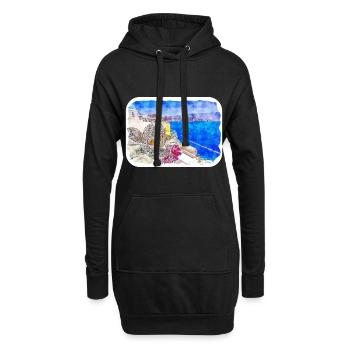 Santorini Griechenland Aquarellskizze gezeichnete Zeichnung - Hoodie-Kleid - Schwarz - Vorne