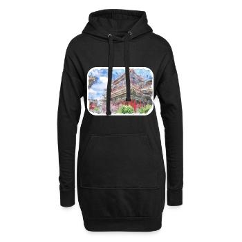 China-Aquarell-Skizzen-handgezeichnete Illustration - Hoodie-Kleid - Schwarz - Vorne