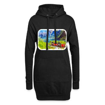 Norvège croquis aquarelle illustration dessinée à la main - Sweat-shirt à capuche long Femme - noir - Devant