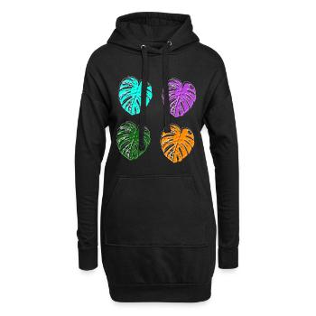 monstera bunte retro Farben - Hoodie-Kleid - Schwarz - Vorne