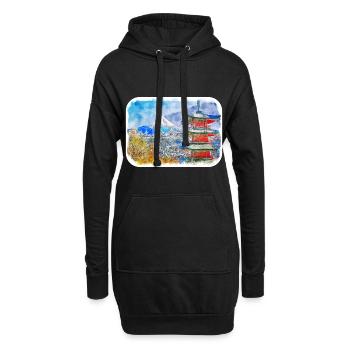 Japan Aquarellskizze Handgezeichnete Illustration - Hoodie-Kleid - Schwarz - Vorne