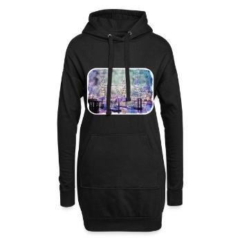 Londres Royaume-Uni Aquarelle Croquis Peinture dessinée à la main - Sweat-shirt à capuche long Femme - noir - Devant