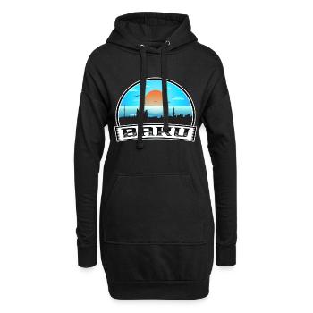 Baku Aserbaidschan Skyline Vintage Sonnenuntergang Reise Souv - Hoodie-Kleid - Schwarz - Vorne