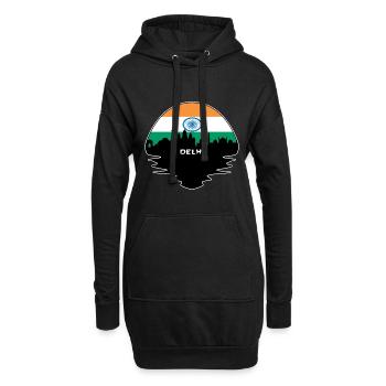 Delhi Indien Flagge Skyline Silhouette Reisen - Hoodie-Kleid - Schwarz - Vorne
