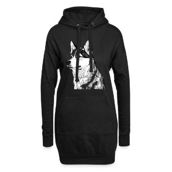 Nette Husky Hund Rasse Kopf Cartoon Illustration - Hoodie-Kleid - Schwarz - Vorne