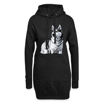 Nette Husky Hund Rasse Kopf Cartoon Illustration - Hoodie-Kleid - Schwarz - Vorne