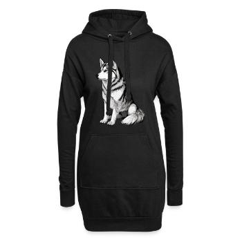 Nette Husky Hund Rasse Kopf Cartoon Illustration - Hoodie-Kleid - Schwarz - Vorne