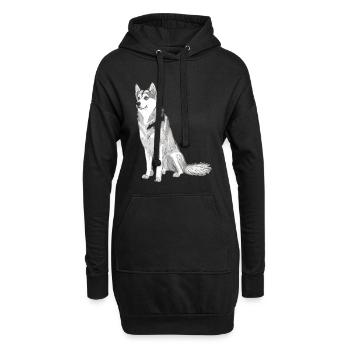 Nette Husky Hund Rasse Kopf Cartoon Illustration - Hoodie-Kleid - Schwarz - Vorne