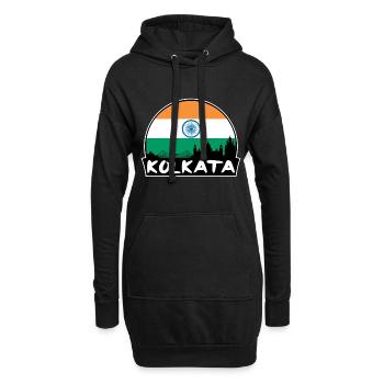 Kolkata Inde drapeau Skyline Silhouette Voyage - Sweat-shirt à capuche long Femme - noir - Devant