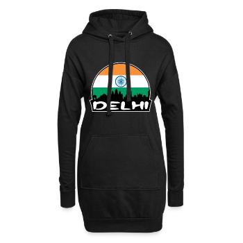 Delhi Indien Flagge Skyline Silhouette Reisen - Hoodie-Kleid - Schwarz - Vorne