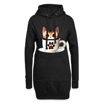 Ich liebe Katze und Kaffee am Morgen - Hoodie-Kleid - Schwarz - Vorne