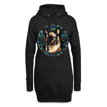 Balinesische Katzenrasse Aquarellglas - Hoodie-Kleid - Schwarz - Vorne