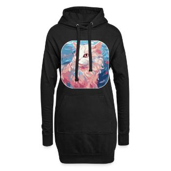 Buntes Aquarellglas der amerikanischen Curl-Katzenrasse - Hoodie-Kleid - Schwarz - Vorne