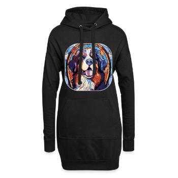 Colorful Bernese Mountain Dog Breed Watercolor Gla - Hoodie Dress - black - Front
