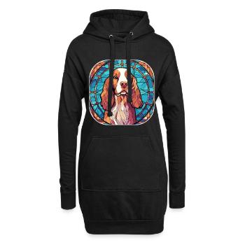 Coloré Bretagne Dog Breed Aquarelle Peinture sur verre - Sweat-shirt à capuche long Femme - noir - Devant