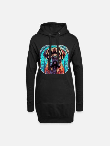 Bunte englische Mastiff Hunderasse Aquarell Glas - Hoodie-Kleid - Schwarz