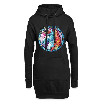 Einhorn-Bunte Aquarell-Tierillustration - Hoodie-Kleid - Schwarz - Vorne