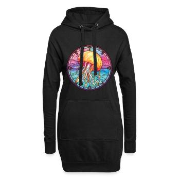Quallenbunte Aquarell-Tierillustration - Hoodie-Kleid - Schwarz - Vorne
