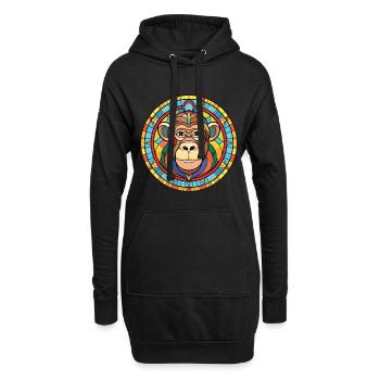 Affe Buntes Aquarell Tier Haustier Illustration - Hoodie-Kleid - Schwarz - Vorne