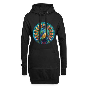 Pfauenbunte Aquarell-Tierillustration - Hoodie-Kleid - Schwarz - Vorne