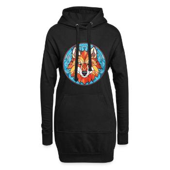 Wolf Buntes Aquarell Tier Haustier Illustration - Hoodie-Kleid - Schwarz - Vorne