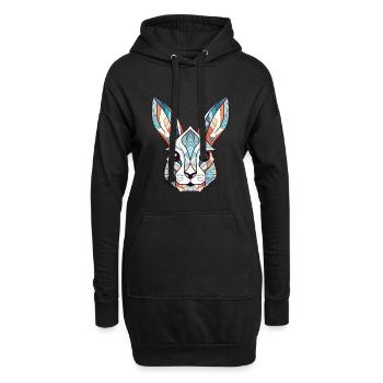 Weißes Kaninchen Bunte Aquarell-Tierkarikatur - Hoodie-Kleid - Schwarz - Vorne
