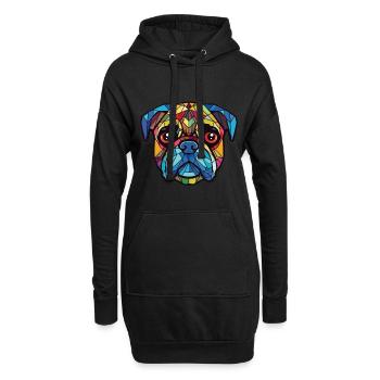 Mops Buntes Aquarell Tier Haustier Illustration - Hoodie-Kleid - Schwarz - Vorne