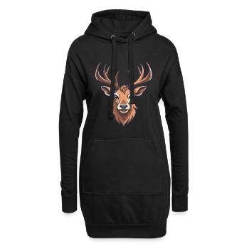 Hirsch, Hirschkopf - Hoodie-Kleid - Schwarz - Vorne