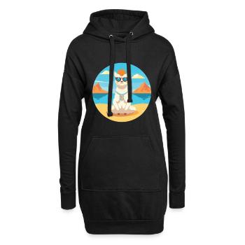 Alpaka-Karikatur-Yoga-Strand-Sommer-Illustration - Hoodie-Kleid - Schwarz - Vorne