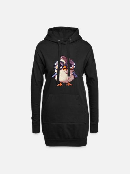 Spatz mit Brille Cartoon Kawaii Illustration - Hoodie-Kleid - Schwarz