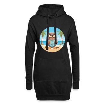Eulenkarikatur Yoga Strand Sommer Illustration - Hoodie-Kleid - Schwarz - Vorne