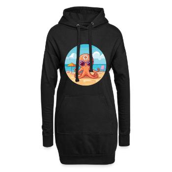 Oktopus-Karikatur-Yoga-Strand-Sommer-Illustration - Hoodie-Kleid - Schwarz - Vorne