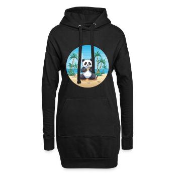 Panda-Karikatur-Yoga-Strand-Sommer-Illustration - Hoodie-Kleid - Schwarz - Vorne