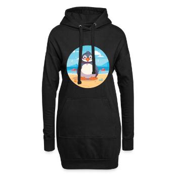 Pinguin-Karikatur-Yoga-Strand-Sommer-Illustration - Hoodie-Kleid - Schwarz - Vorne