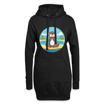 Otter-Karikatur-Yoga-Strand-Sommer-Illustration - Hoodie-Kleid - Schwarz - Vorne