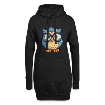 Hibou portant des lunettes Dessin animé Kawaii Illustration - Sweat-shirt à capuche long Femme - noir - Devant