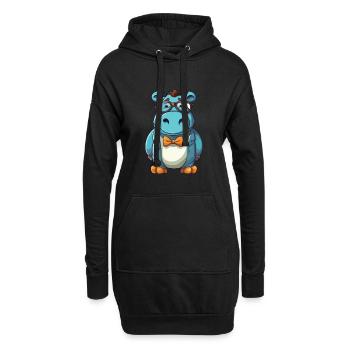Nilpferd-Karikatur Kawaii Bunte Illustration - Hoodie-Kleid - Schwarz - Vorne