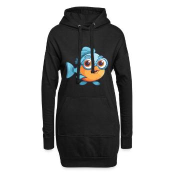 Fisch mit Brille Karikatur Kawaii Illustration - Hoodie-Kleid - Schwarz - Vorne