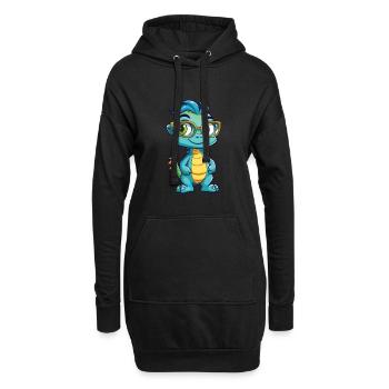 Drache mit Brille Karikatur Kawaii Illustration - Hoodie-Kleid - Schwarz - Vorne