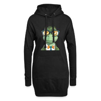 crocodile avec des lunettes dessin animé kawaii illustration - Sweat-shirt à capuche long Femme - noir - Devant