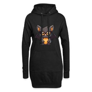 Fledermaus trägt Brille Karikatur Kawaii Illustration - Hoodie-Kleid - Schwarz - Vorne