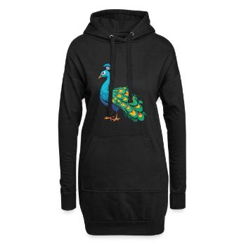 Peacock Cartoon Kawaii Aquarelle Illustration - Sweat-shirt à capuche long Femme - noir - Devant