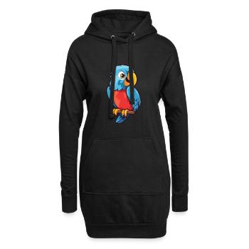 Papageien-Karikatur-Kawaii-Aquarell-Illustration - Hoodie-Kleid - Schwarz - Vorne