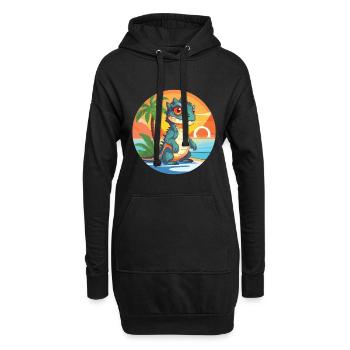 Iguane Drôle de dessin animé Kawaii Beach Illustration - Sweat-shirt à capuche long Femme - noir - Devant