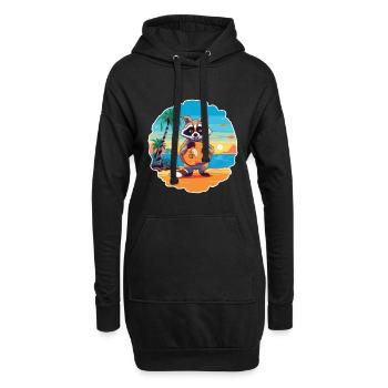 Waschbär lustige Karikatur Kawaii Strand Illustration - Hoodie-Kleid - Schwarz - Vorne