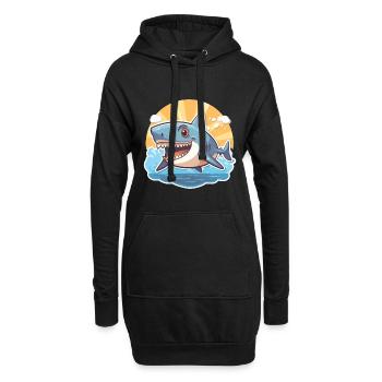 Requin drôle de dessin animé kawaii plage illustration - Sweat-shirt à capuche long Femme - noir - Devant