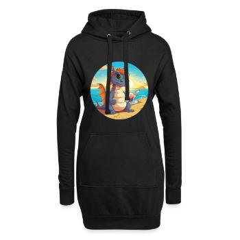 Drache Niedlich Lustige Karikatur Kawaii Buch Strand - Hoodie-Kleid - Schwarz - Vorne