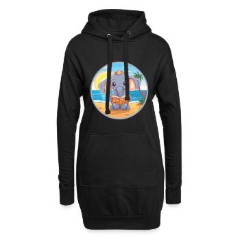 Elefant Niedlich Lustige Karikatur Kawaii Buch Strand - Hoodie-Kleid - Schwarz - Vorne