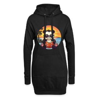 Panda Mignon Drôle Dessin Animé Kawaii Livre Plage - Sweat-shirt à capuche long Femme - noir - Devant